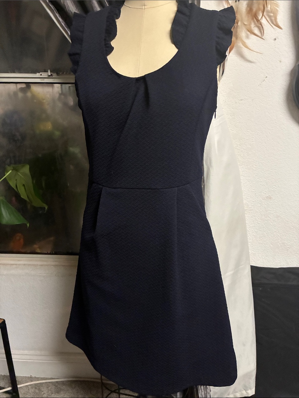 THML Navy Ruffle-Shoulder Mini Dress - Picture 2 of 3